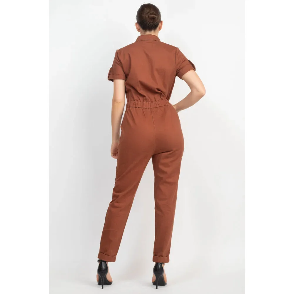 Collared Button-front Jumpsuit - Picture 4 of 4